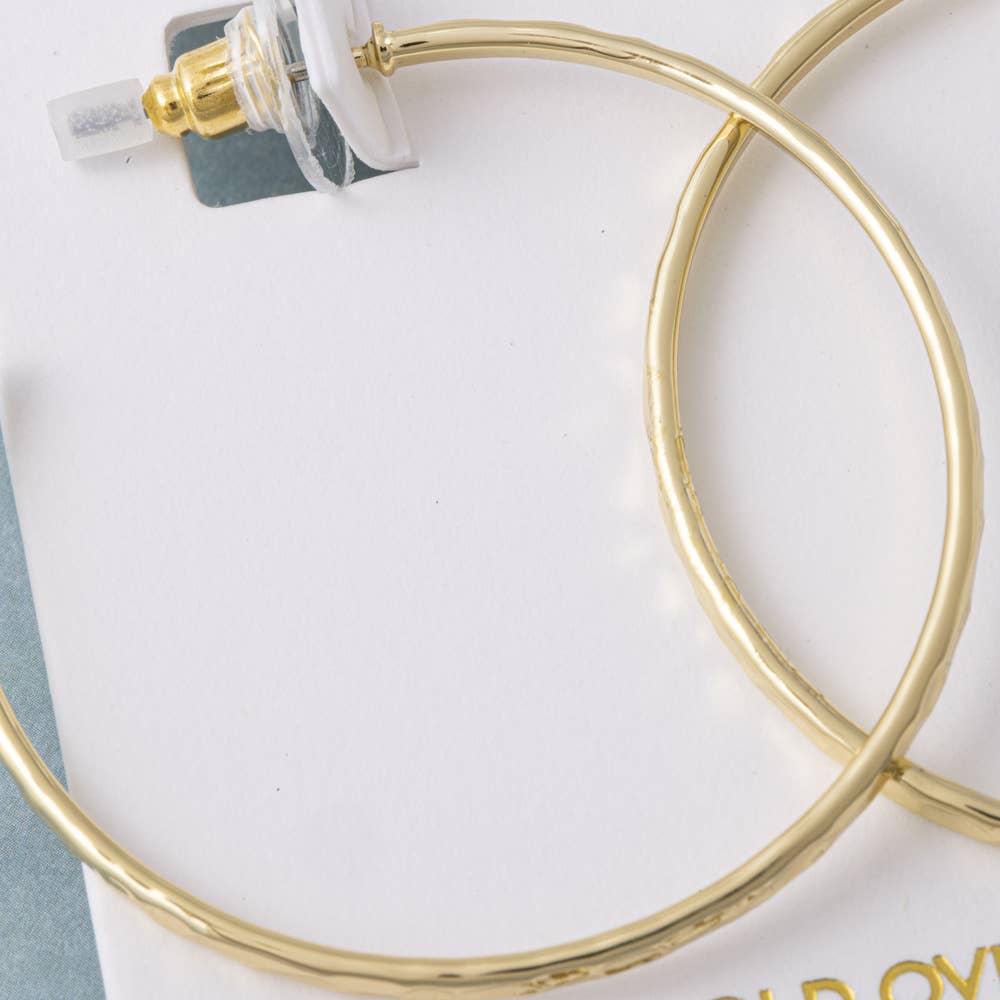 18K Gold Dipped Hammered Medium Hoop Earrings