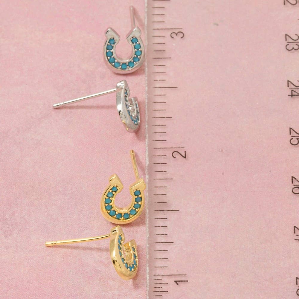 Gold Dipped Western Horse Shoe Stud Earrings