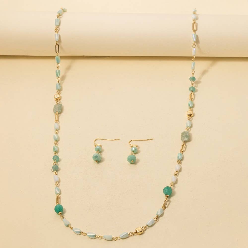 Mixed Beaded Long Chain Necklace Set