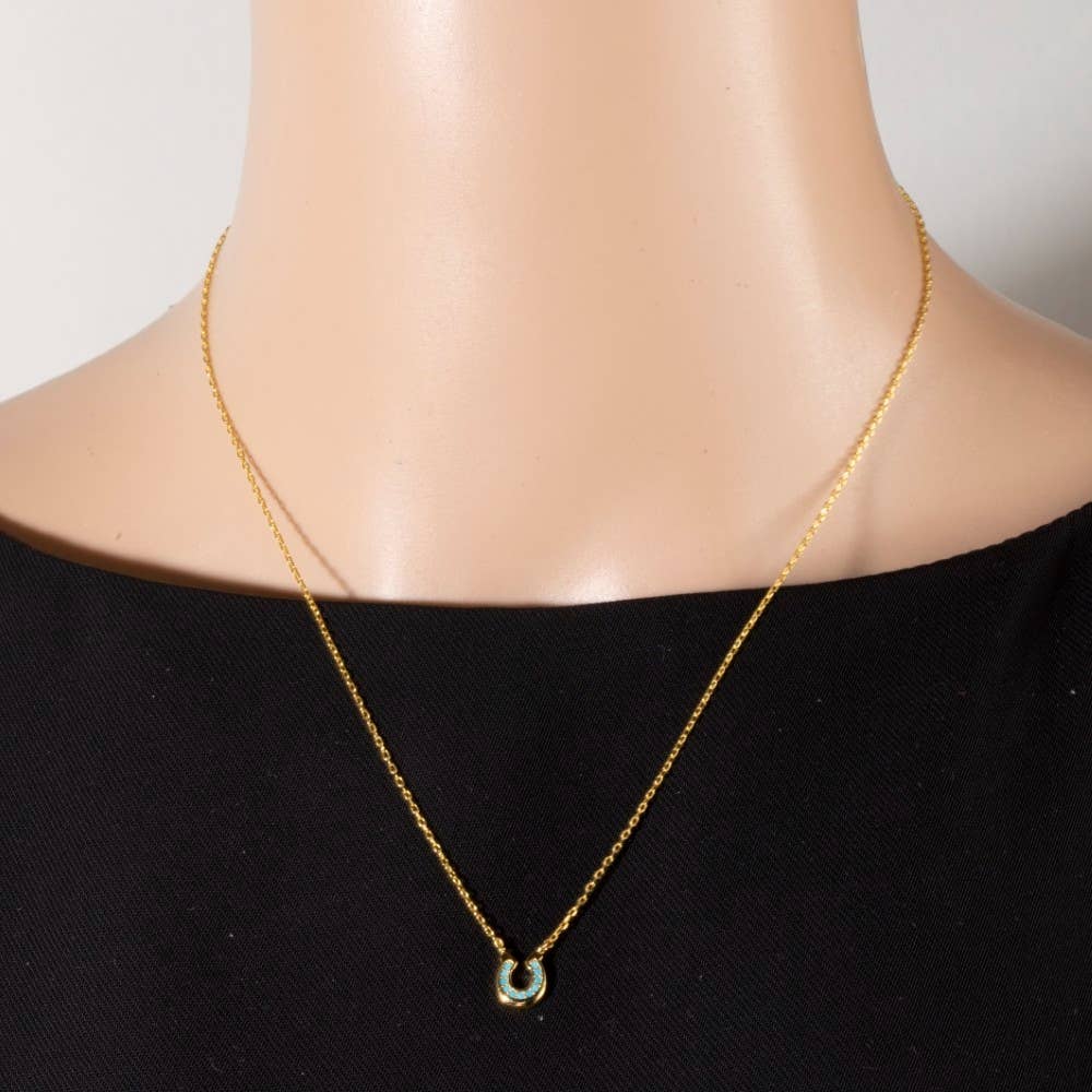 Gold Dipped Cz Horseshoe Western Pendant Necklace