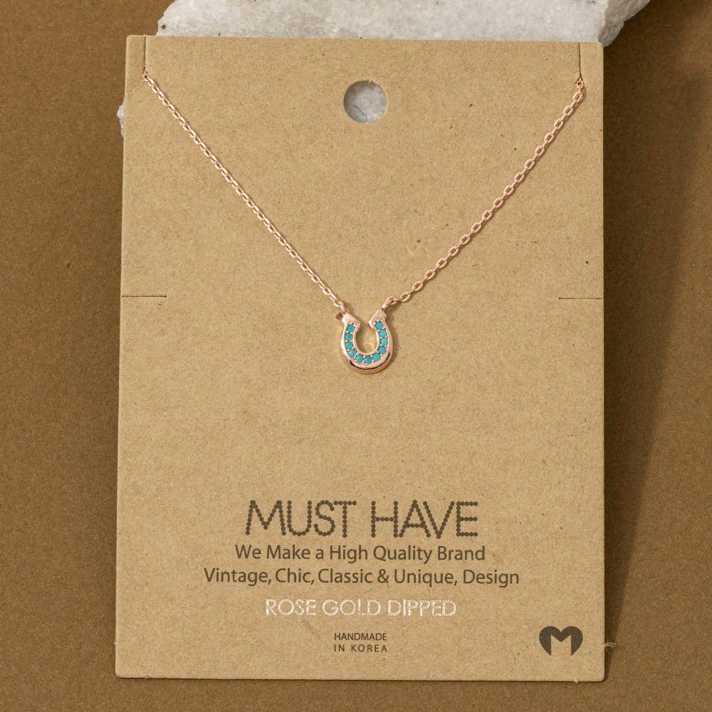 Gold Dipped Cz Horseshoe Western Pendant Necklace