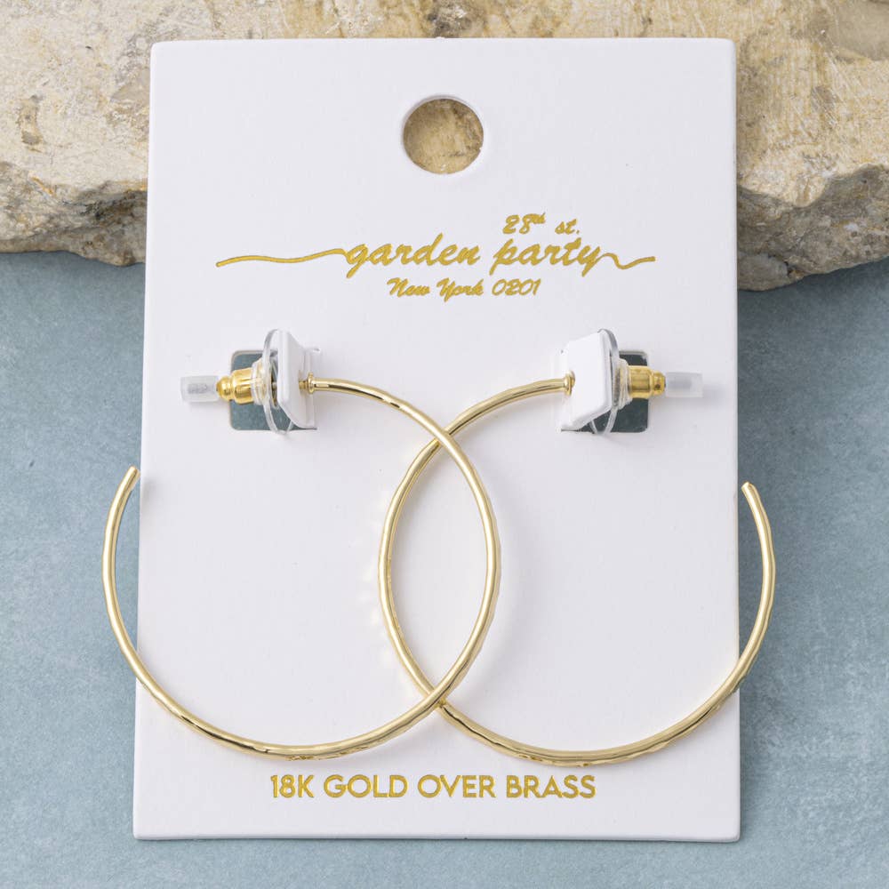 18K Gold Dipped Hammered Medium Hoop Earrings