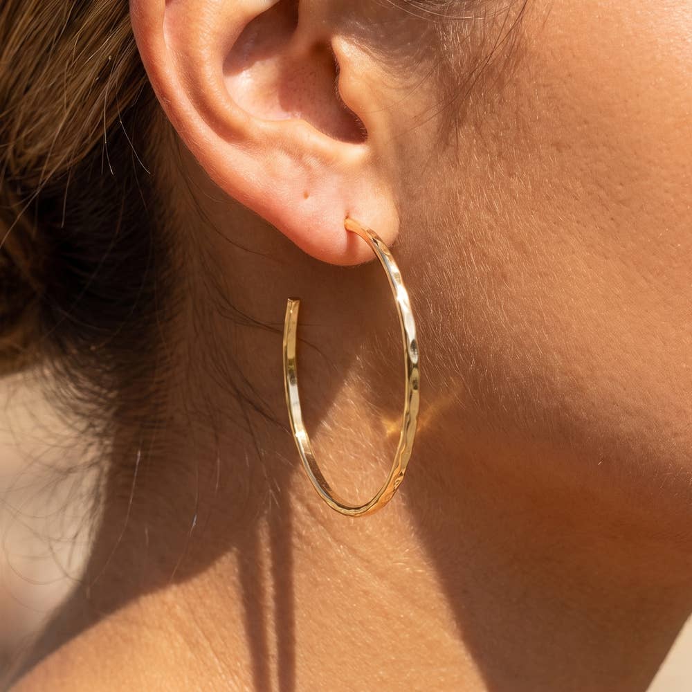 18K Gold Dipped Hammered Medium Hoop Earrings