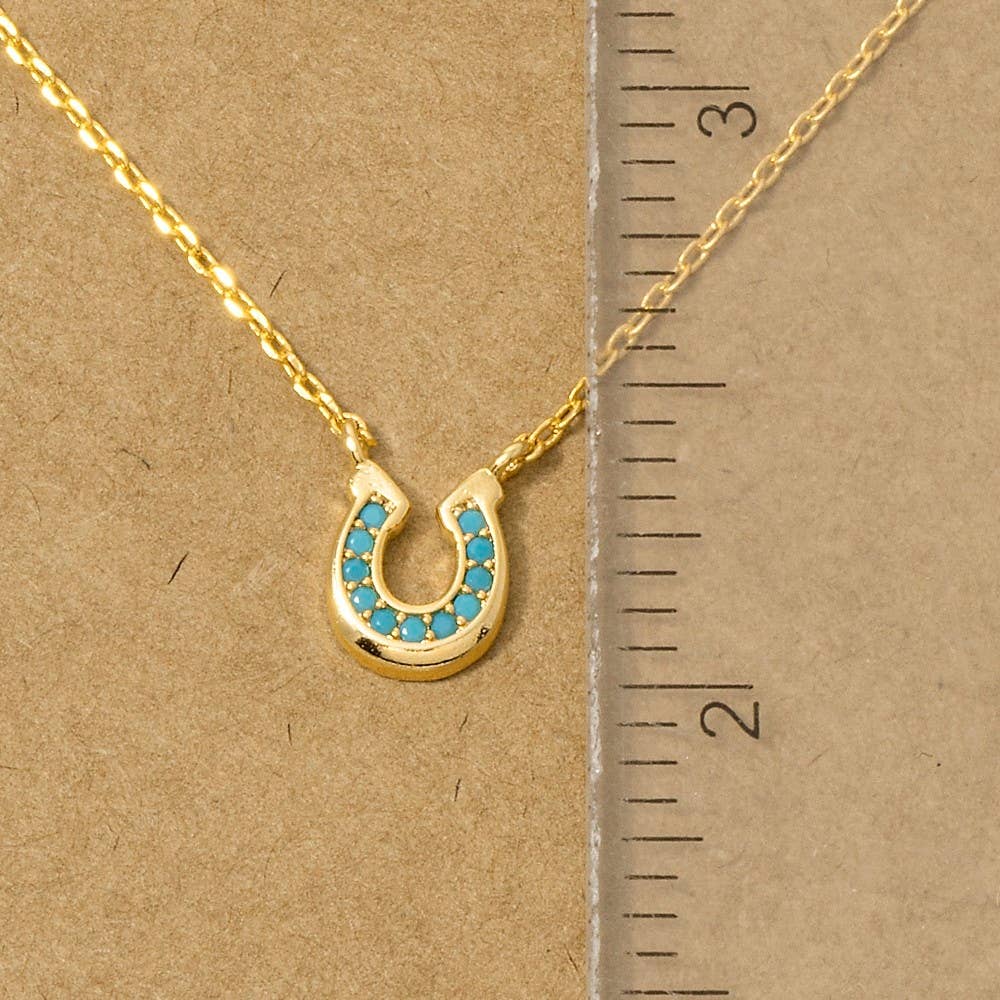 Gold Dipped Cz Horseshoe Western Pendant Necklace
