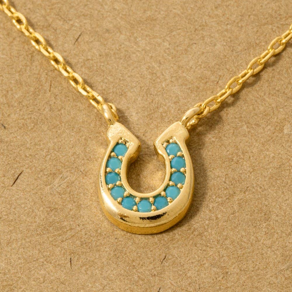 Gold Dipped Cz Horseshoe Western Pendant Necklace
