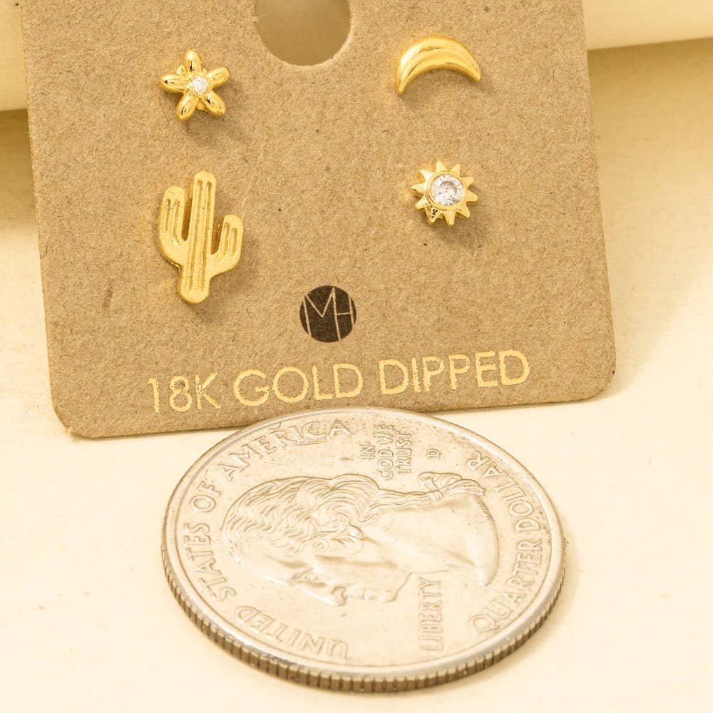 Mini Cactus Flower Stud Earrings Set