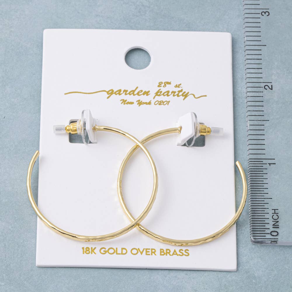 18K Gold Dipped Hammered Medium Hoop Earrings