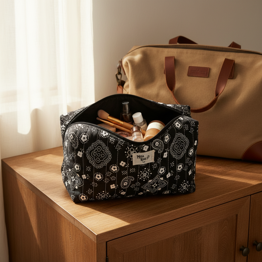 Black bandana large makeup bag lifestyle image