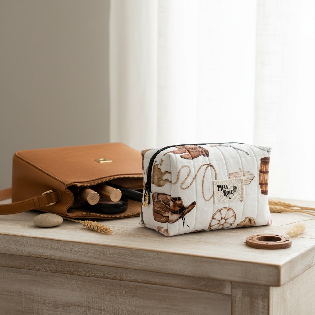 Cowboy western small makeup bag lifestyle image