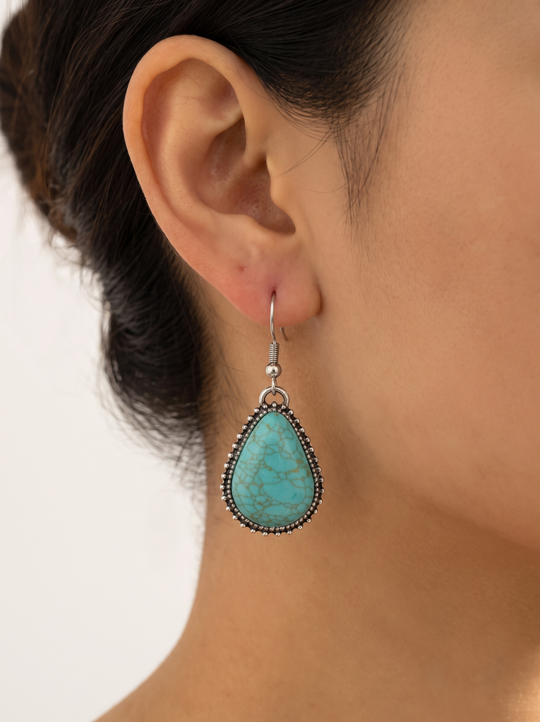 Silver metal with blue turquoise stone Earrings
