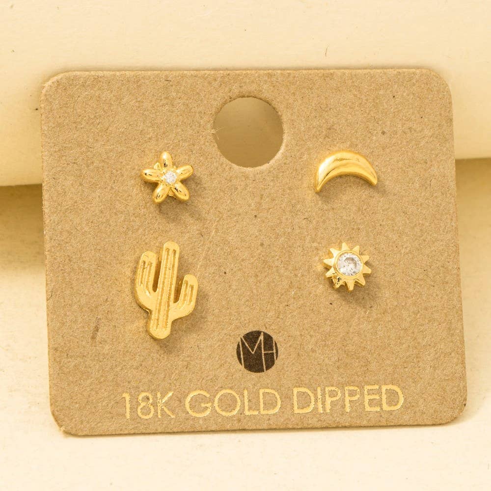 Mini Cactus Flower Stud Earrings Set