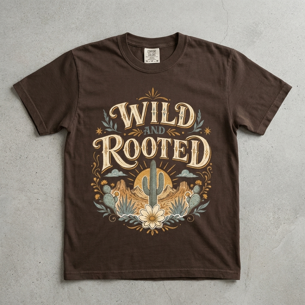 Wild and Rooted Ornate Lettering Tee in Espresso