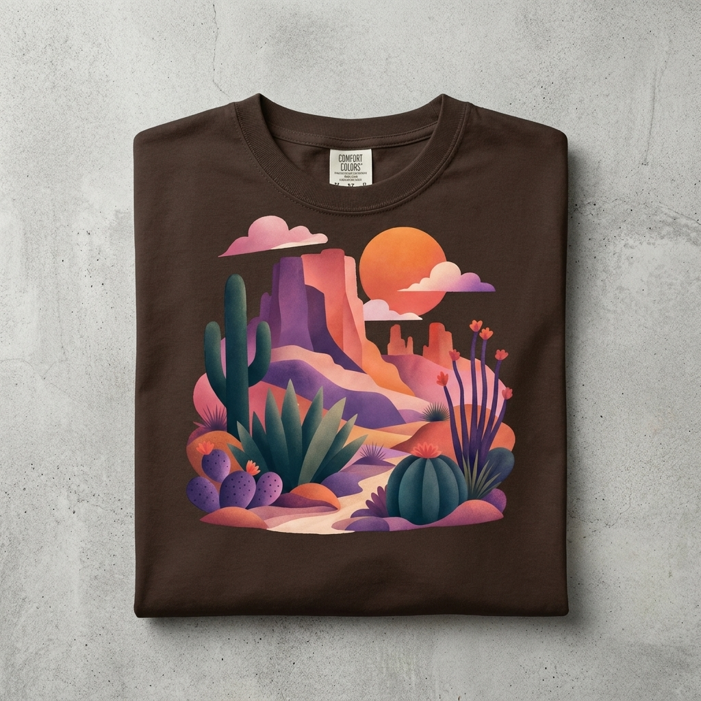 Desert Trail Sunset Landscape Tee in Espresso