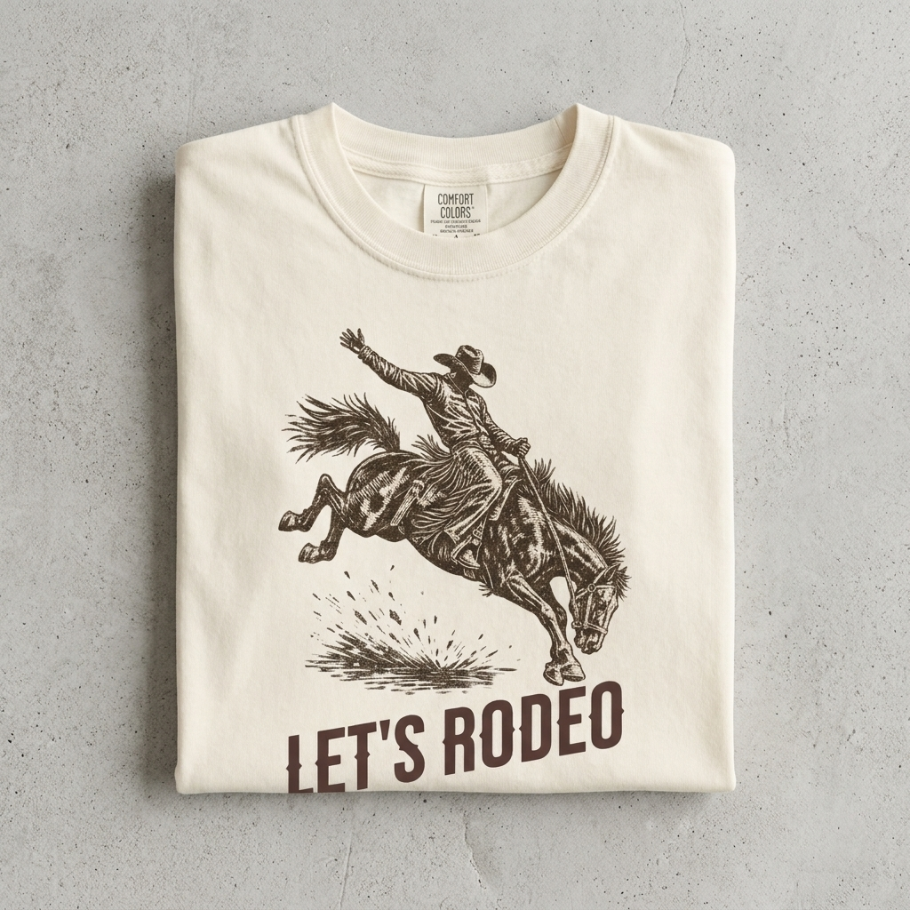 Let's Rodeo Bucking Bronco Tee in Ivory
