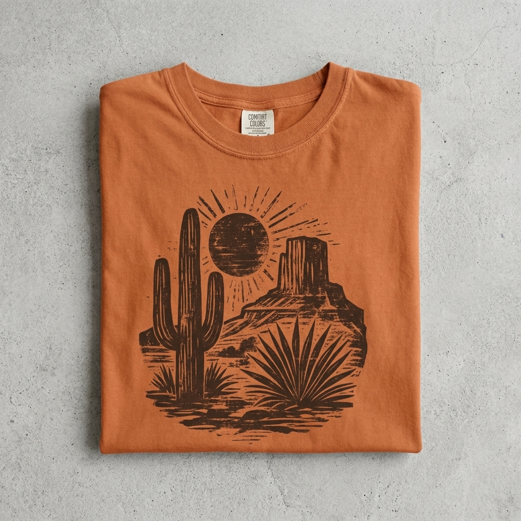 Desert Wooden Block Print Tee in Yam