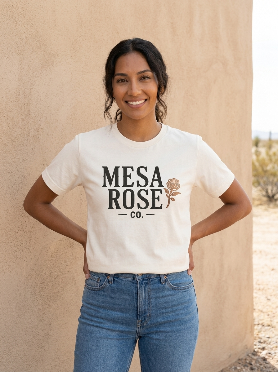 Mesa Rose Co. Signature Logo Tee in Ivory, lifestyle photo
