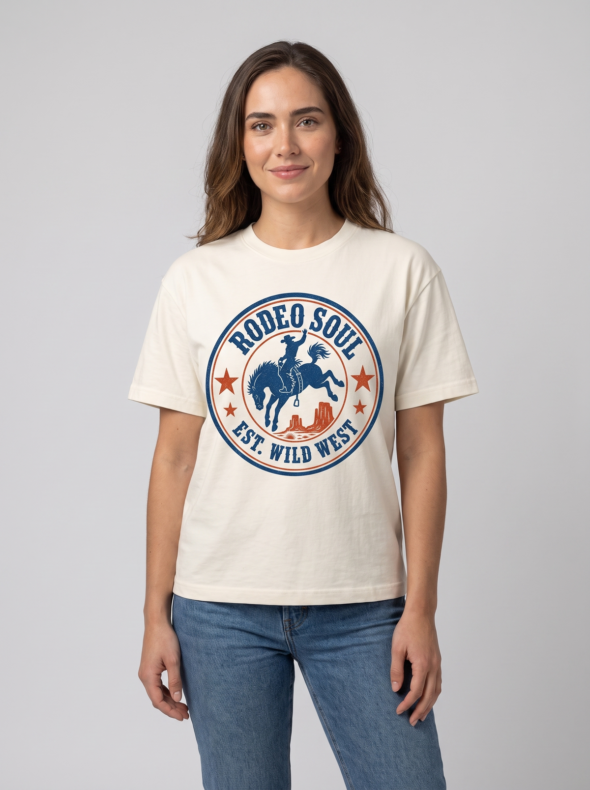 Rodeo Soul Est. Wild West Badge Tee studio portrait