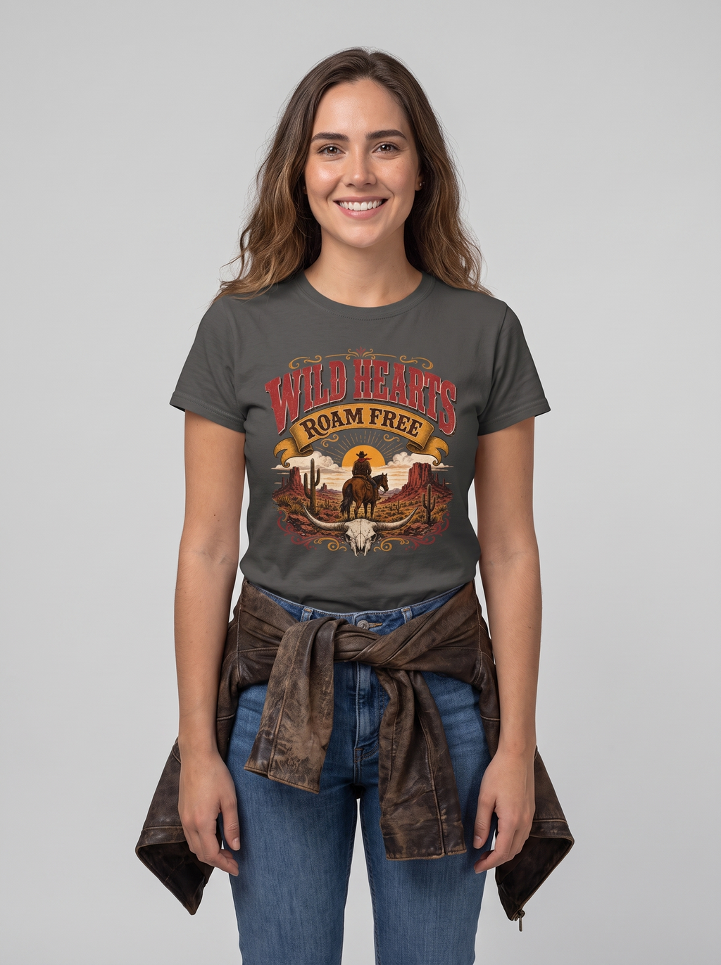 Wild Hearts Roam Free Cowboy Tee studio portrait