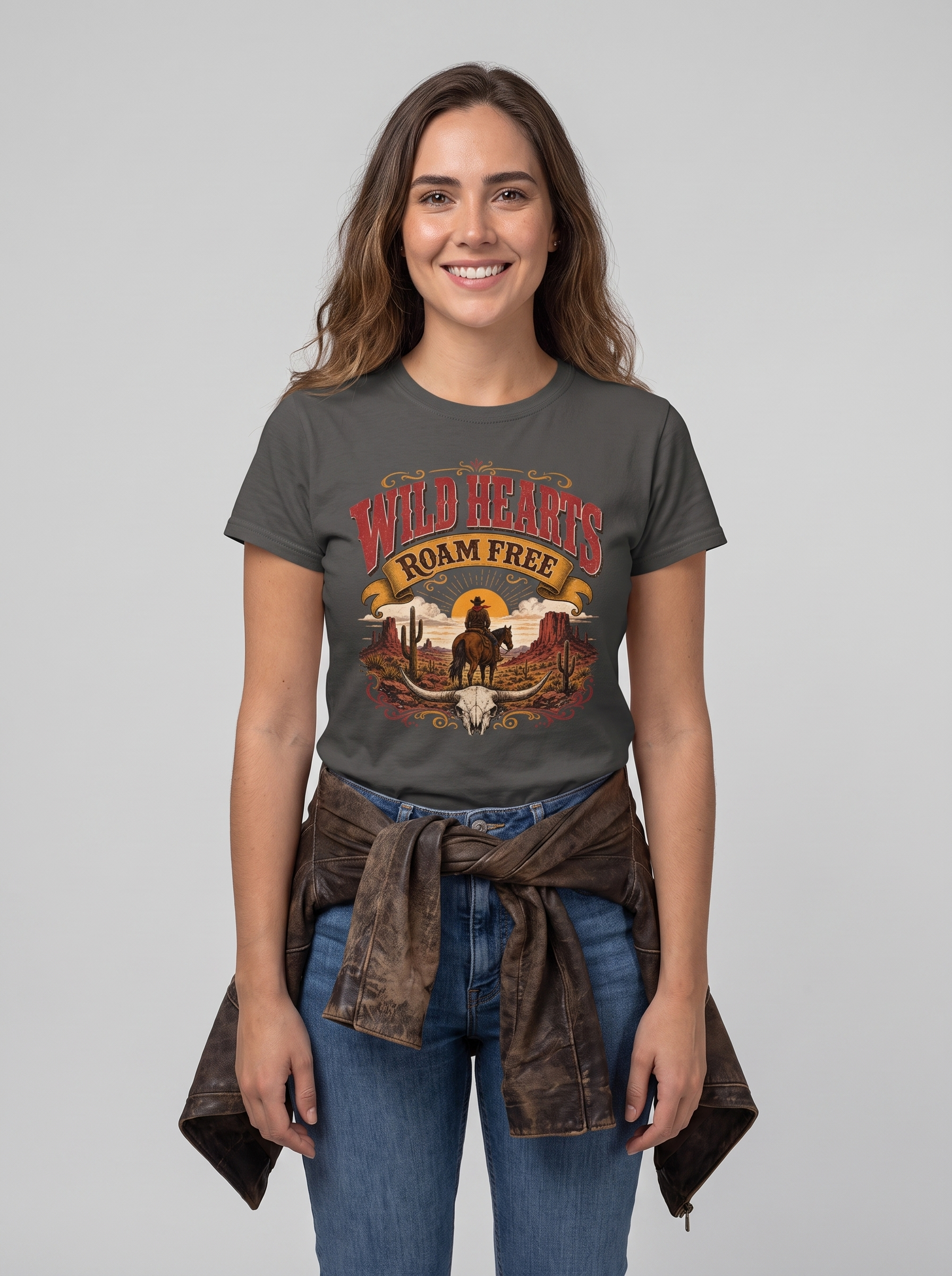 Wild Hearts Roam Free Cowboy Tee studio portrait