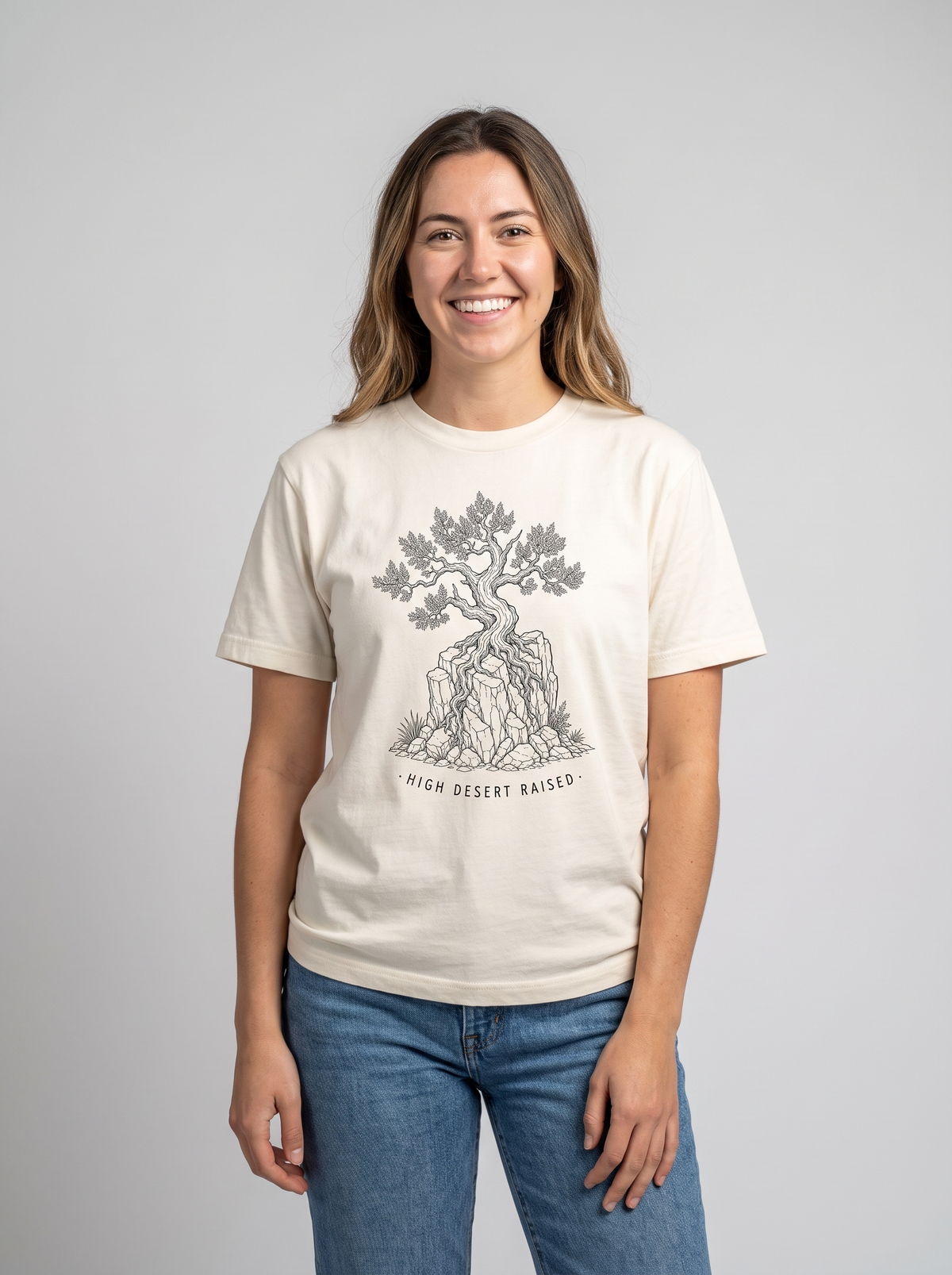 High Desert Raised Juniper Tree Tee studio portrait