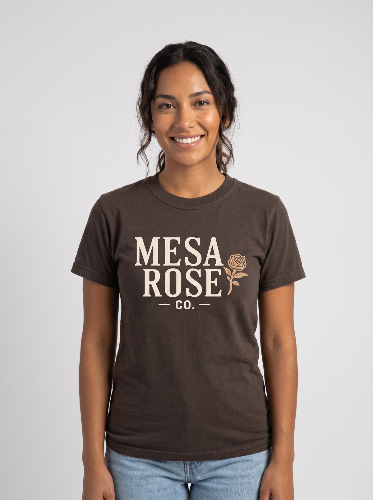 Mesa Rose Co. Signature Logo Tee in Pepper studio portrait