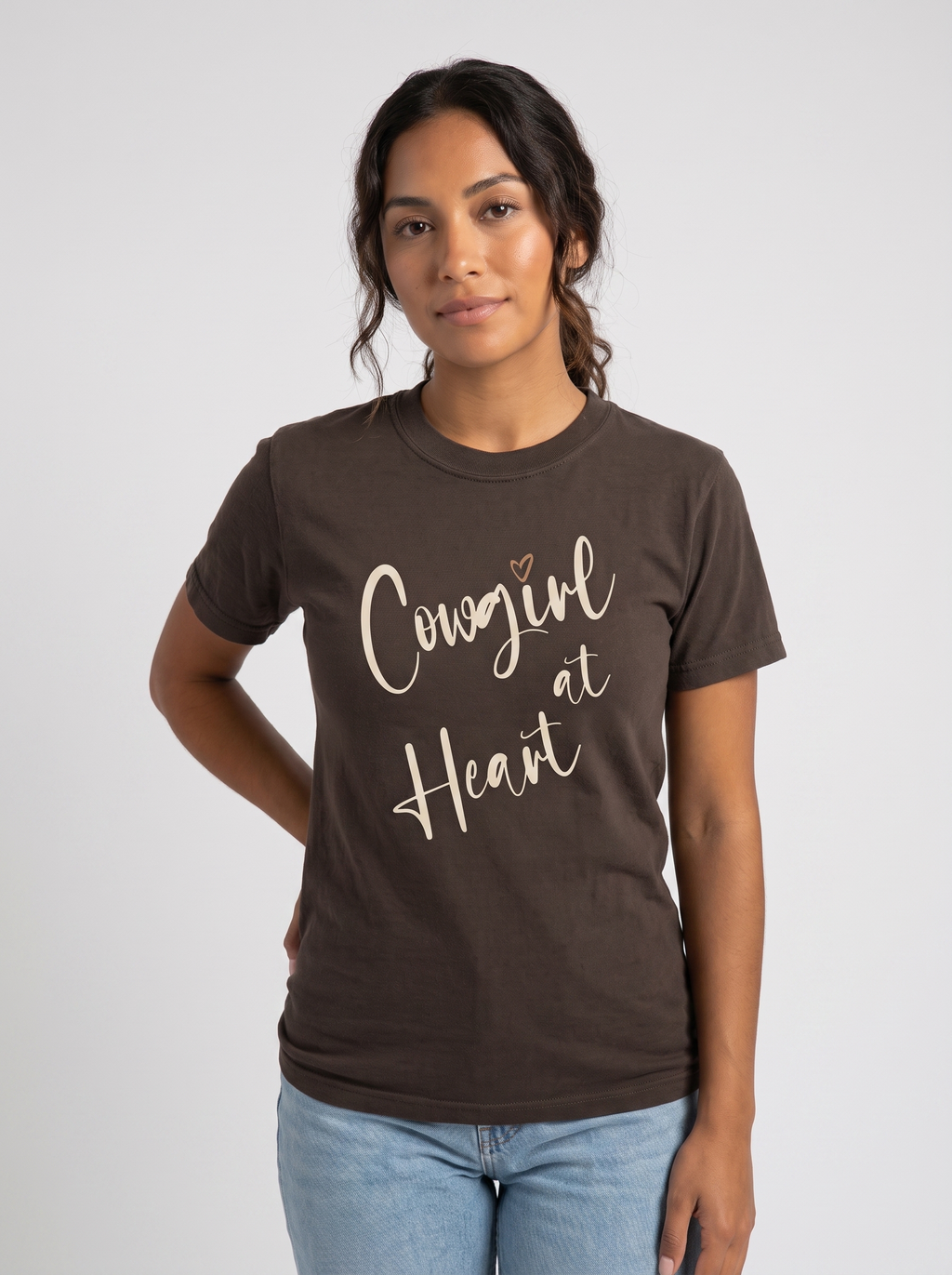 Cowgirl at Heart Graphic Tee studio portrait
