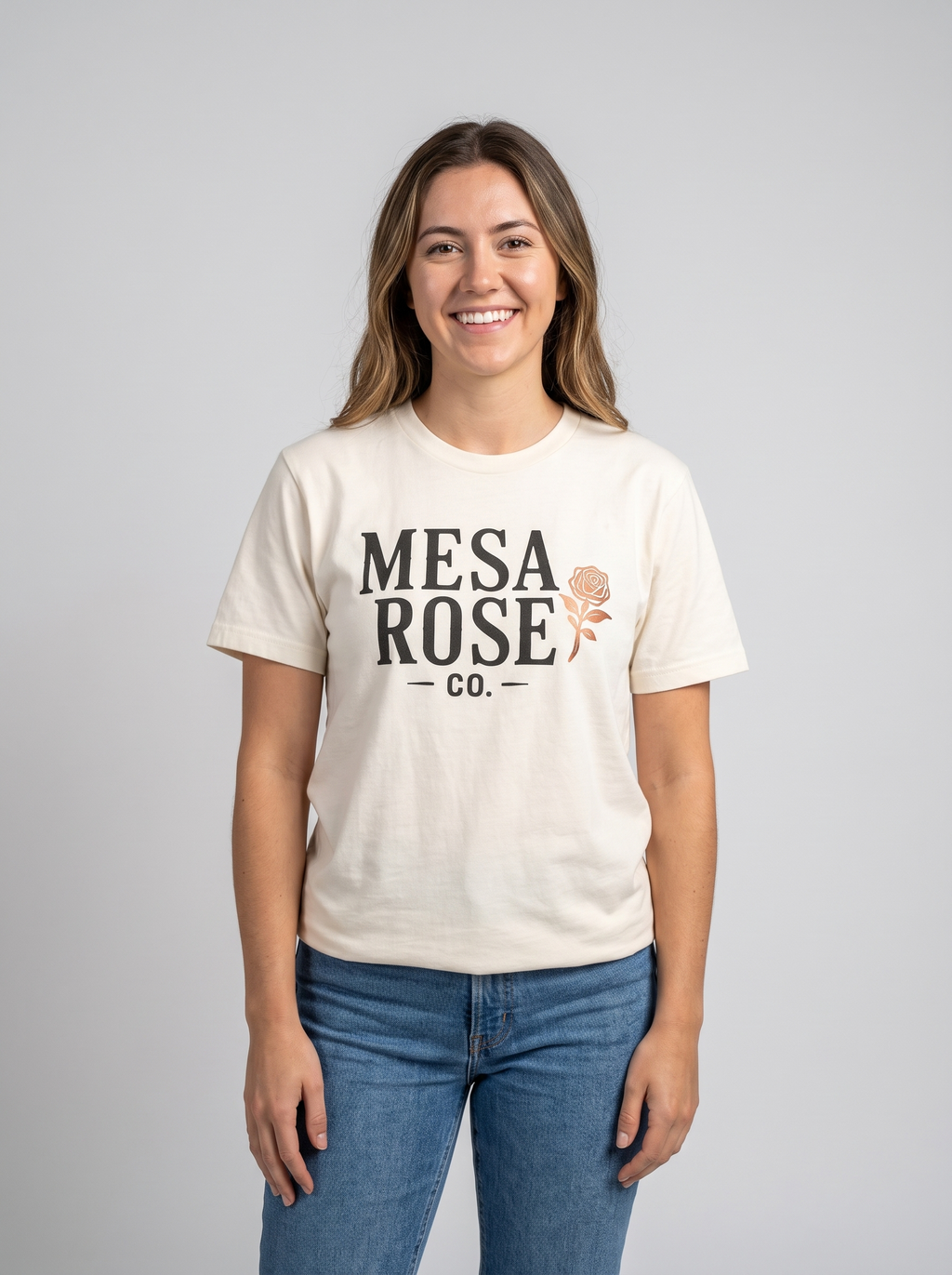 Mesa Rose Co. Signature Logo Tee in Ivory studio portrait