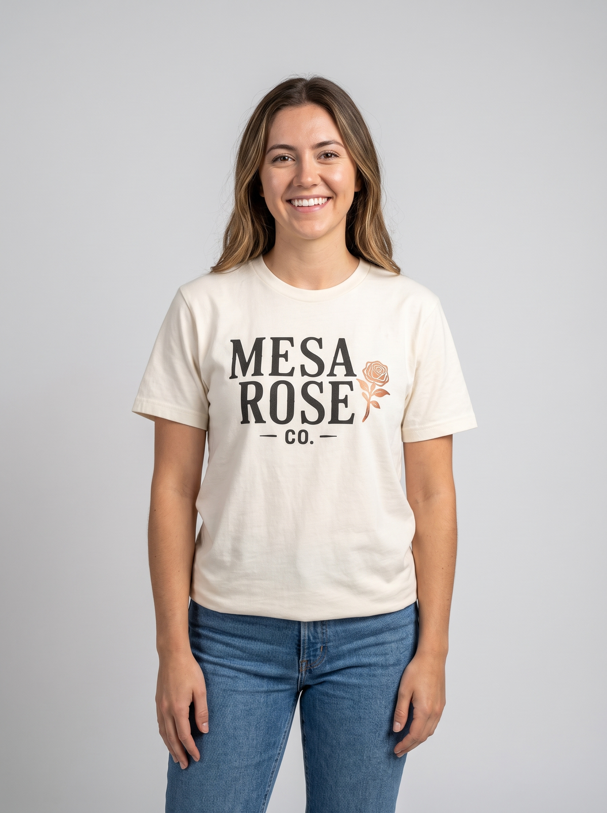 Mesa Rose Co. Signature Logo Tee in Ivory studio portrait