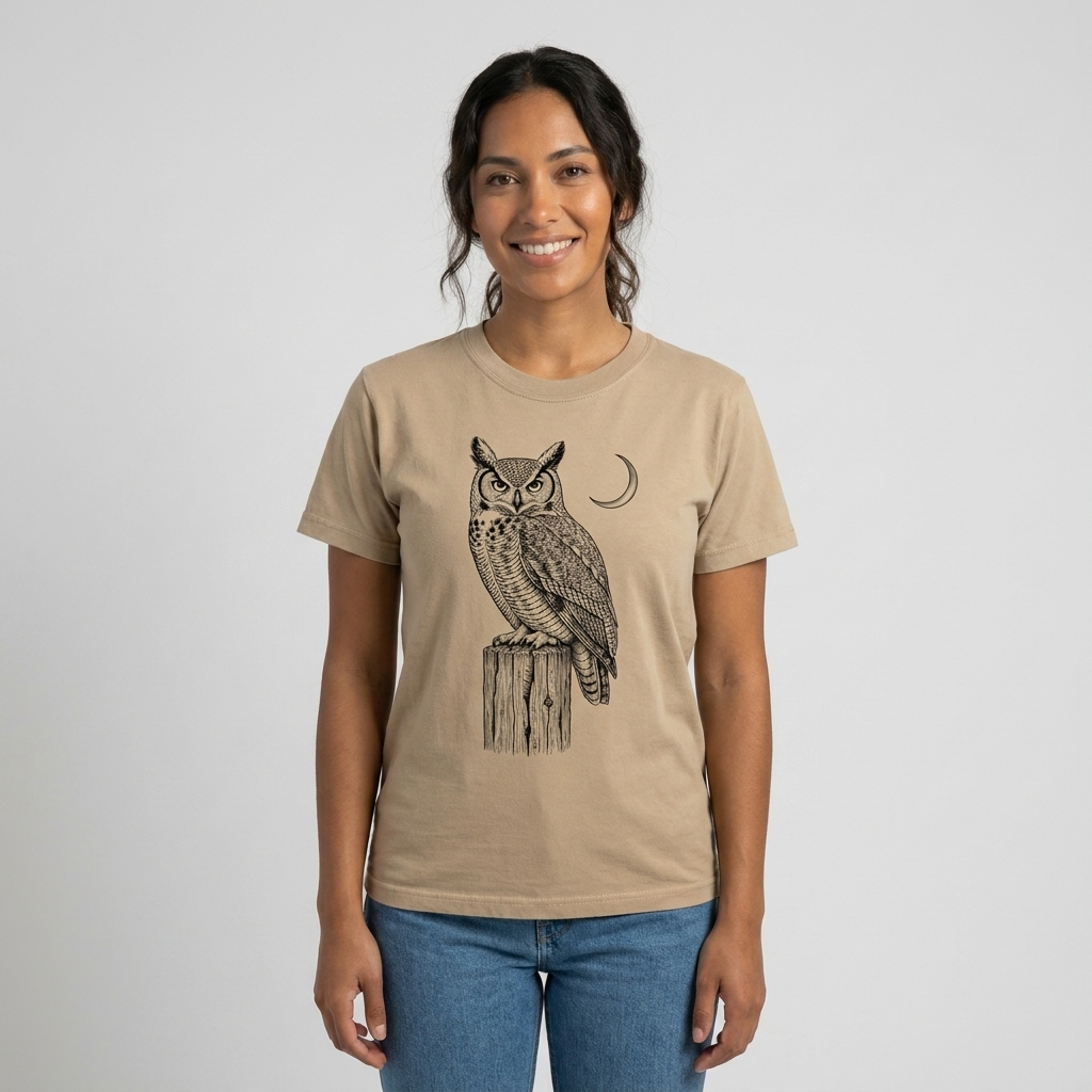Great Horned Owl Central Oregon Graphic Tee — High Desert Wildlife Shirt | Sandstone
