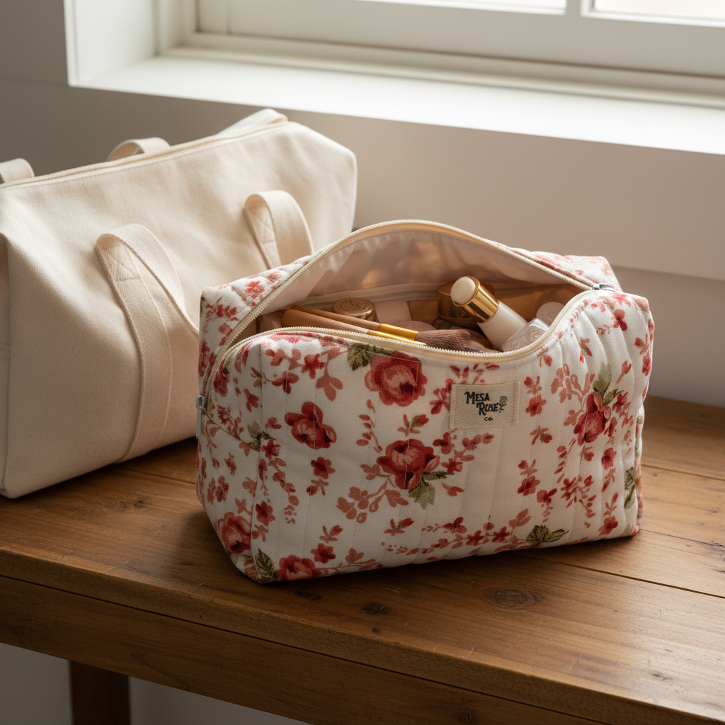 Red rose large makeup bag lifestyle image